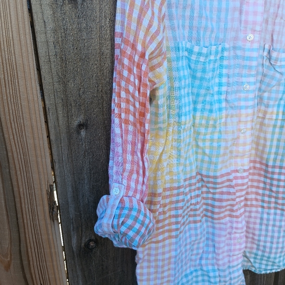 Land's End linen pastel gingham check shirt L - Picture 3 of 4